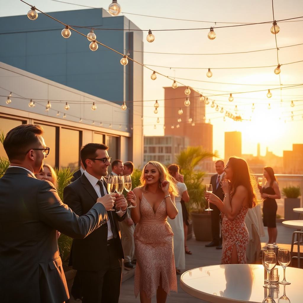 Rooftop reception · Golden hour
